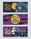 Set of three trick or treat halloween horizontal web banners.
