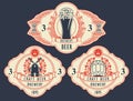 Set of three vector beer labels in figured frames
