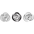 Set of three vector black silhouettes of rose flowers isolated on a white background Royalty Free Stock Photo