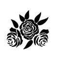 Set of three vector black silhouettes of rose flowers isolated on a white background Royalty Free Stock Photo