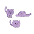 A set of three vector fluffy purple cats with different emotions Royalty Free Stock Photo