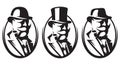 Set of three vector monochrome illustrations for gentleman s club