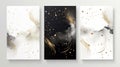 Set of three vertical banners with golden paint splashes on black background. illustration Generative AI Royalty Free Stock Photo