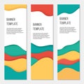 Set of three vertical colorful banner templates. Paper cut style