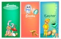 Set of three vertical Easter banners with cute kids in costume