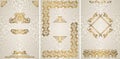 Set of three vintage stylish invitations with luxury gold decoration