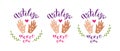 Set of three Vitiligo World Day lettering compositions with hands.