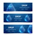 Set of three Water drop horizontal banners. Horizontal illustration for homepage design, promo banner. Oil drop low poly Royalty Free Stock Photo
