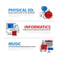 Set of three web banners about education and college subjects in flat illustration style Royalty Free Stock Photo