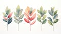 Set of Three Whimsical Watercolor Rubber Plant Leaves AI Generated