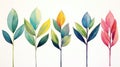 Set of Three Whimsical Watercolor Rubber Plant Leaves AI Generated