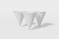 Set of three white paper mockup cups cone shaped on a white background. 3D rendering Royalty Free Stock Photo