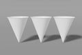 Set of three white paper mockup cups cone shaped on a grey background. 3D rendering Royalty Free Stock Photo