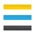 Set of three yellow rulers, marked in centimeters Royalty Free Stock Photo