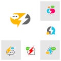 Set of Thunder Chat Logo Design Template. Chat Fast logo concept vector. Creative Icon Symbol Royalty Free Stock Photo