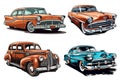 A retro car in the style of the late 50s cliparts on white background, Generative Ai