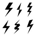 Set of thunderbolt symbol, danger electrical power signs on whit