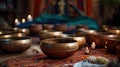 Set of tibetan singing bowls for yoga, meditation, sound massage and healing