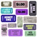 Set of ticket admit one. EPS 8 Royalty Free Stock Photo