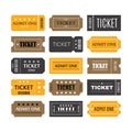 Set of tickets and coupons templates. Sale, discount, coupons with ruffle edges. Concert, cinema, theater cards Royalty Free Stock Photo