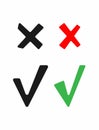 Set of ticks and crosses. Flat icons, symbols, signs.