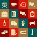 Set Tie, Megaphone, Completed task, Time Management, File document, Briefcase, Target and Folder settings with gears