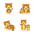 Set of tiger and baby cartoon