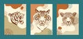 Set of posters tiger head and leopard. Vector illustration