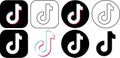 Set of Tiktok logo. Group of Realistic social media icon logotype. Tik Tok flat Icon Collection template black color editable.