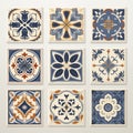 Set of tiles. decorative Portuguese Vintage Markacan Mexican Cuban Decorated Ornament