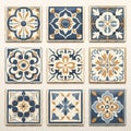 Set of tiles. decorative Portuguese Vintage Markacan Mexican Cuban Decorated Ornament