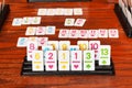 Set of tiles in rummy game rack Royalty Free Stock Photo