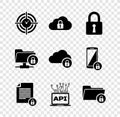 Set Time Management, Cloud computing lock, Lock, Document and, Computer api interface and Folder icon. Vector Royalty Free Stock Photo