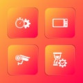 Set Time management setting, Microwave oven, Security camera and Hourglass icon. Vector Royalty Free Stock Photo
