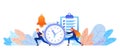 Set the time and schedules that have been planned. time management to achievements. talk by typing. . Vector flat illustration o