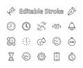 Set of Time Vector Line Icons. Contains such Icons as Timer, Speed, Alarm, Restore, Time Management and more. Editable Royalty Free Stock Photo