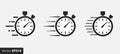 Set of timer and stopwatch icons. Quick time icon, fast deadline, countdown timer collection, rapid line symbol