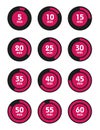 Set of timers. Sign icon. Full rotation arrow timer. Colored flat icons. Flat Design Vector Illustration