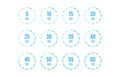 Set of timers. Sign icon. Full rotation arrow timer. Colored flat icons. Flat Design Vector Illustration