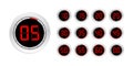 Set of timers. Sign icon. Full rotation arrow timer. Colored flat icons. Set of 12 timer icons