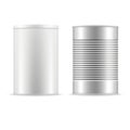 Set of tin cans. White tin can with cap. Royalty Free Stock Photo