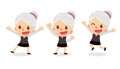 Set of tiny businesswoman character in actions. A woman with gray hair. Glad and happy. Royalty Free Stock Photo