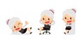 Set of tiny businesswoman character in actions. A woman with gray hair. Relax time.