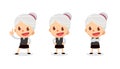 Set of tiny businesswoman character in actions. A woman with gray hair. Speak and talk. Royalty Free Stock Photo