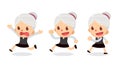 Set of tiny businesswoman character in actions. A woman with gray hair. Walk and run. Royalty Free Stock Photo