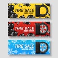 Set tire sale banner with car wheel,