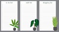 A set of to do lists, wish lists, and shopping lists. Planner template with an illustration of houseplants. Vector
