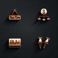 Set From 9 to 5 job, Hierarchy with dollar, Buy button and Push pin icon with long shadow. Vector Royalty Free Stock Photo