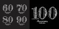 Set of 60 to 100 years Anniversary logotype design, 60, 70, 80, 90, 100 number design, anniversary template, anniversary vector Royalty Free Stock Photo