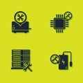 Set Toaster service, Power bank, Database server and Processor icon. Vector